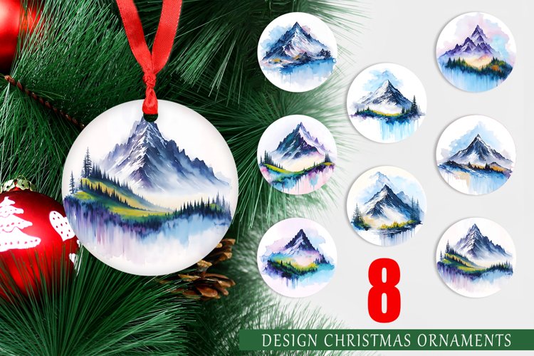 Christmas Ornaments Watercolor Mountain