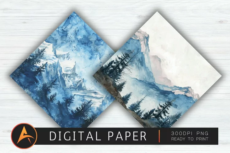 Watercolor Mountain Views Digital Paper