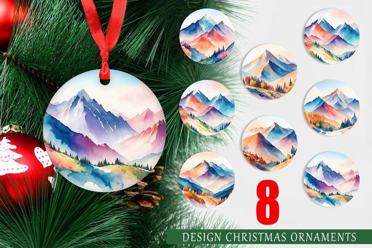 Christmas Ornaments Watercolor Mountain Vistas Landscapes