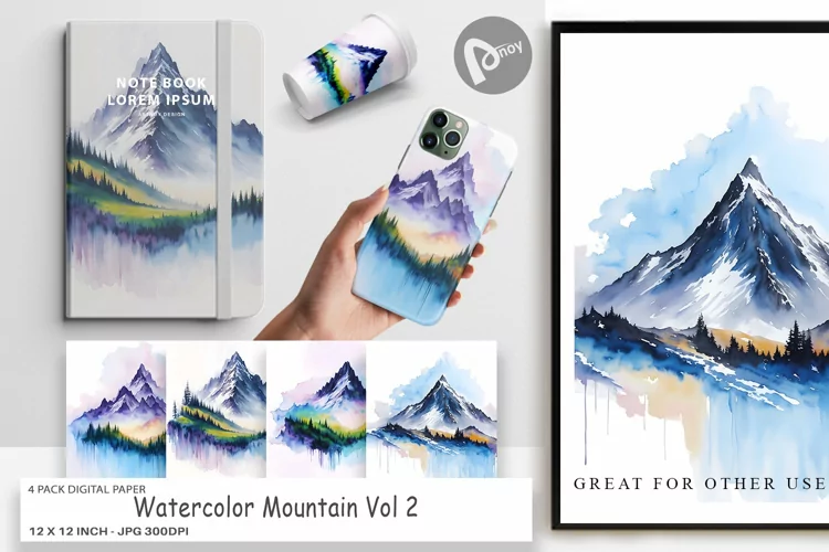 Digital Paper Watercolor Mountain