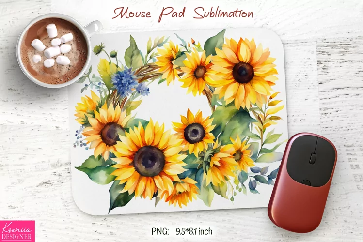 Watercolor Sunflower Design|Flower Mouse Pad Sublimation