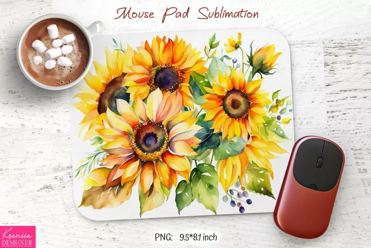 Watercolor Sunflower Design|Flower Mouse Pad Sublimation