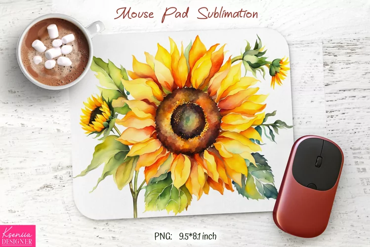 Watercolor Sunflower Design|Flower Mouse Pad Sublimation