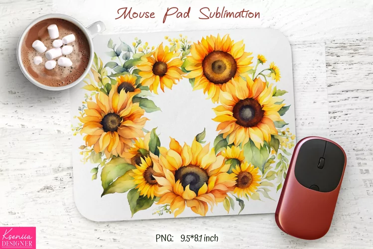 Watercolor Sunflower Design|Flower Mouse Pad Sublimation