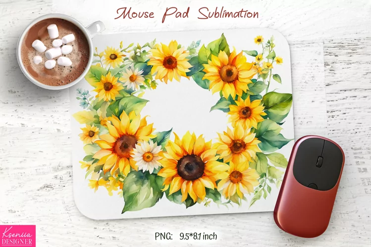 Watercolor Sunflower Design|Flower Mouse Pad Sublimation
