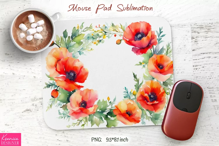 Watercolor Flower Wreath Design|Flower Mouse Pad Sublimation