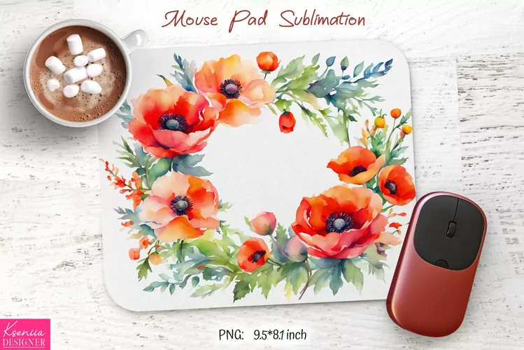 Watercolor Flower Wreath Design|Flower Mouse Pad Sublimation