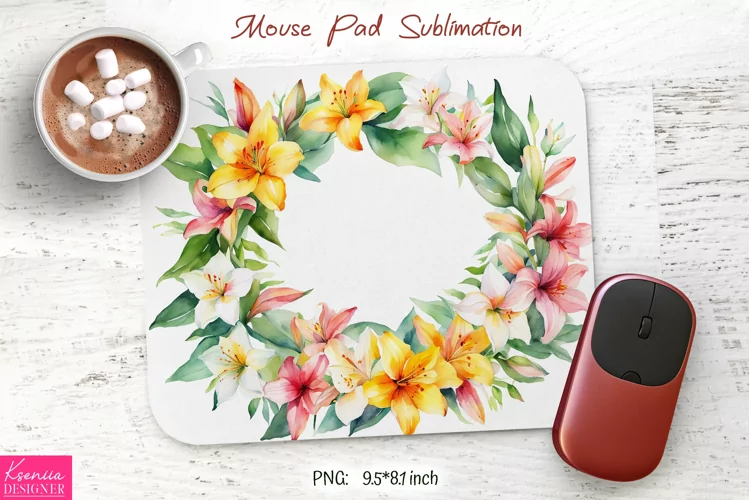 Watercolor Flower Wreath Design|Flower Mouse Pad Sublimation