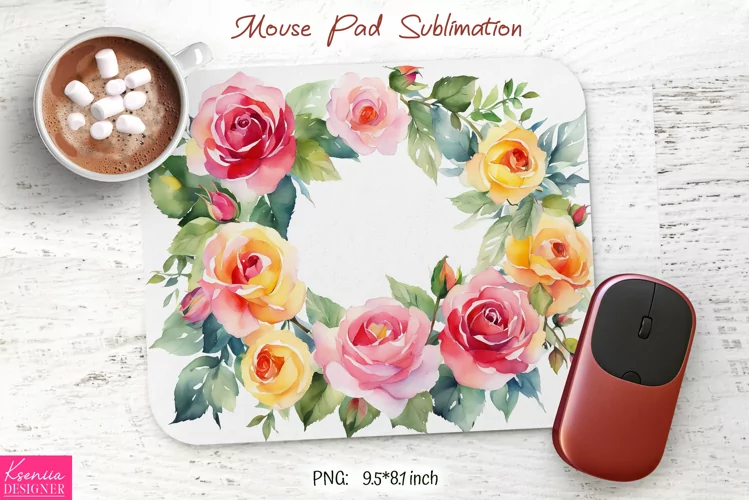 Watercolor Flower Wreath Design|Flower Mouse Pad Sublimation