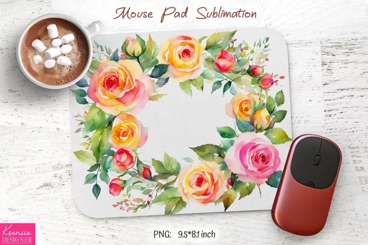 Watercolor Flower Wreath Design|Flower Mouse Pad Sublimation