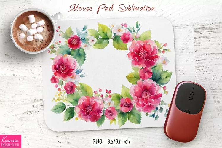Watercolor Flower Wreath Design|Flower Mouse Pad Sublimation