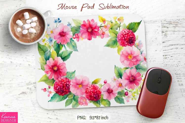 Watercolor Flower Wreath Design|Flower Mouse Pad Sublimation