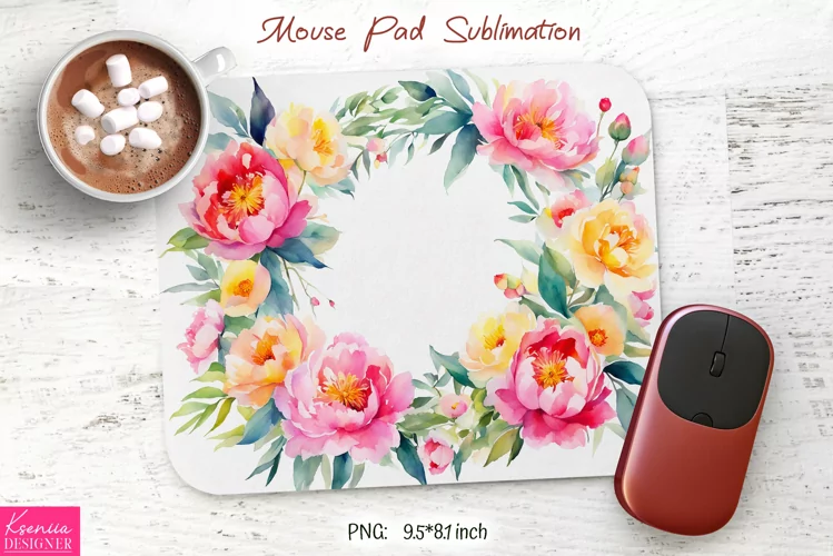 Watercolor Flower Wreath Design|Flower Mouse Pad Sublimation