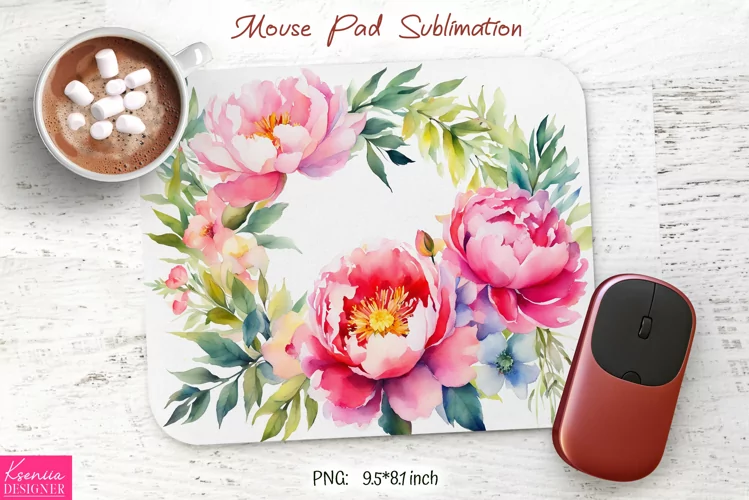 Watercolor Flower Wreath Design|Flower Mouse Pad Sublimation