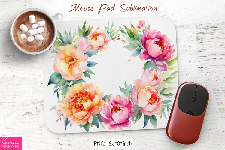Watercolor Flower Wreath Design|Flower Mouse Pad Sublimation