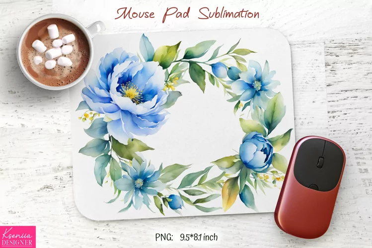 Watercolor Flower Wreath Design|Flower Mouse Pad Sublimation