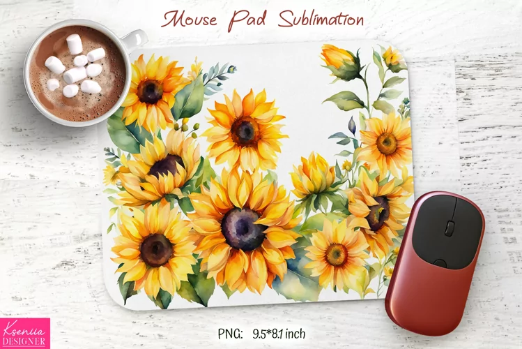Watercolor Sunflower Design|Flower Mouse Pad Sublimation