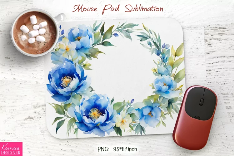 Watercolor Flower Wreath Design|Flower Mouse Pad Sublimation