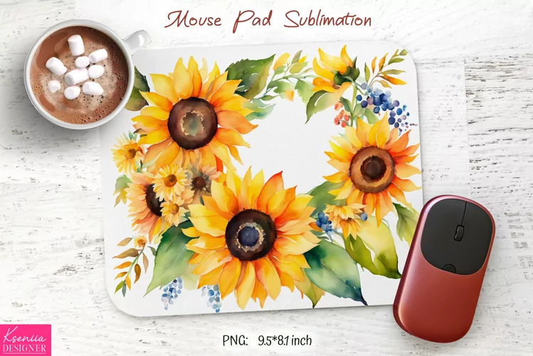Watercolor Sunflower Design|Flower Mouse Pad Sublimation