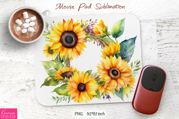 Watercolor Sunflower Design|Flower Mouse Pad Sublimation