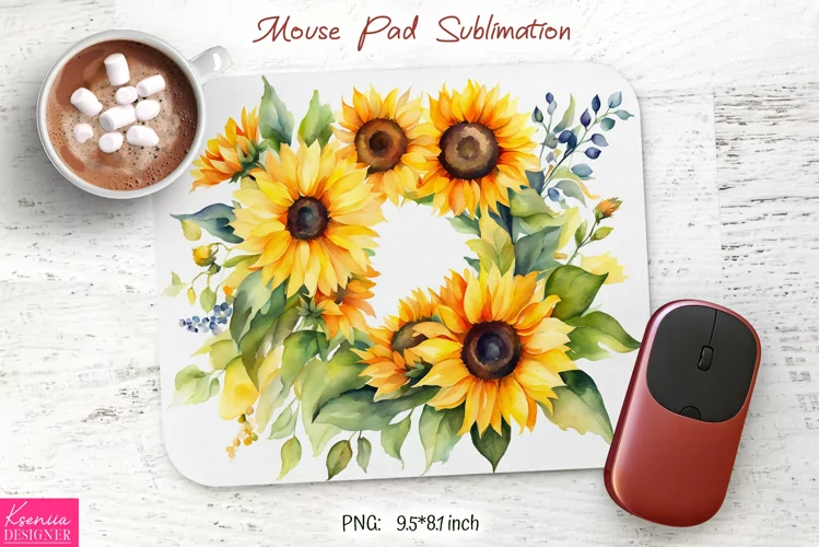 Watercolor Sunflower Design|Flower Mouse Pad Sublimation
