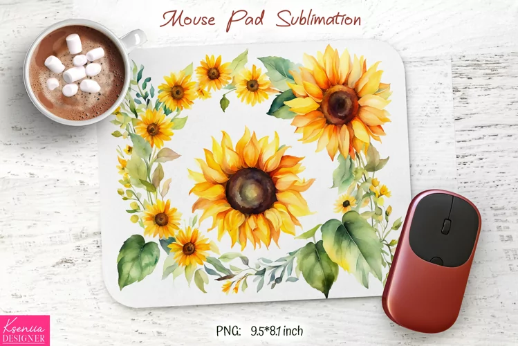 Watercolor Sunflower Design|Flower Mouse Pad Sublimation