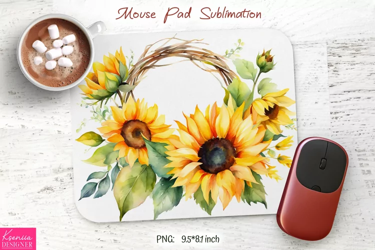 Watercolor Sunflower Design|Flower Mouse Pad Sublimation