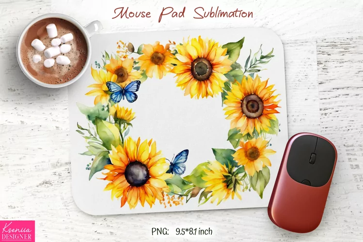 Watercolor Sunflower Design|Flower Mouse Pad Sublimation