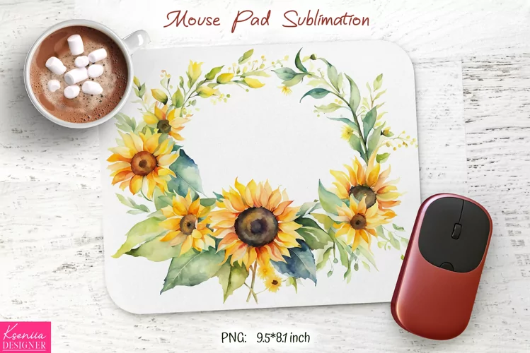 Watercolor Sunflower Design|Flower Mouse Pad Sublimation