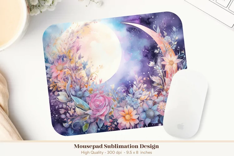 Watercolor Mouse Pad Png | Floral Moon Mousepad Sublimation