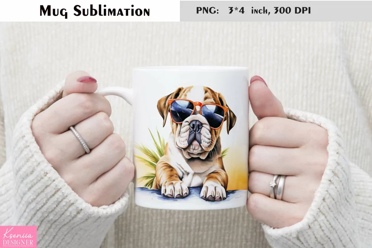 Watercolor Bulldog Mug Sublimation|Summer Dog