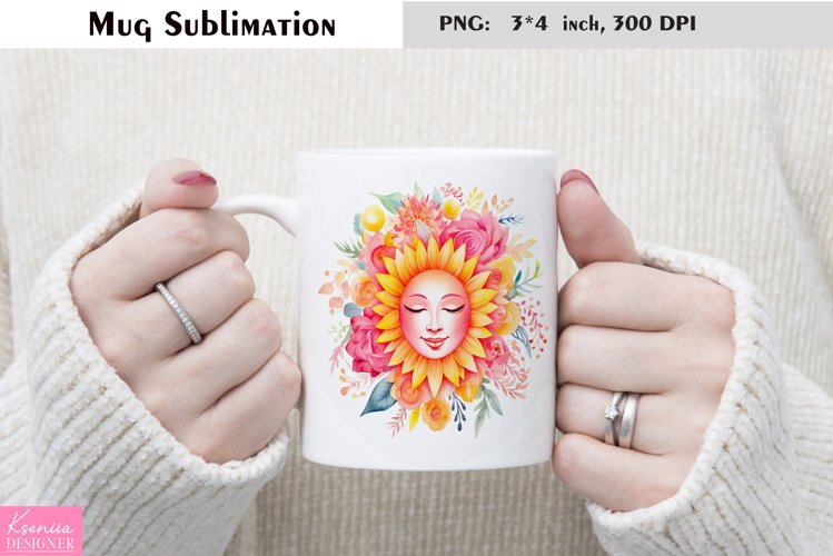 Watercolor Flower Mug Sublimation|Floral Sun Design example image 1