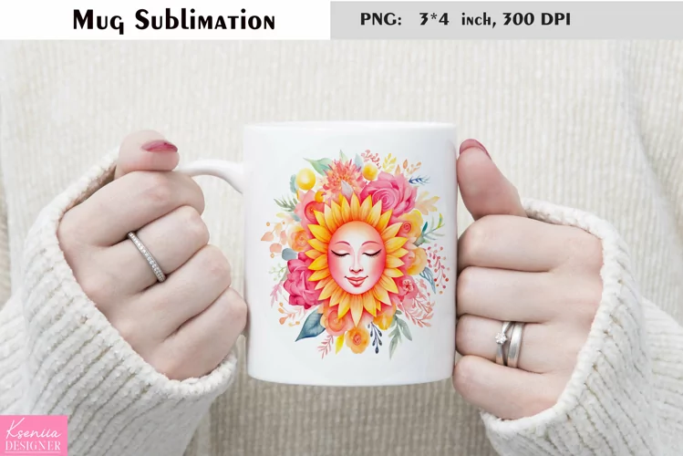 Watercolor Flower Mug Sublimation|Floral Sun Design