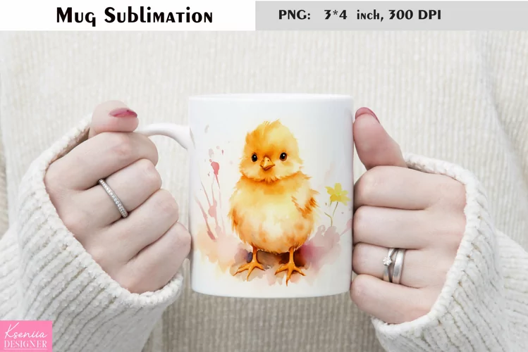 Watercolor Chick Mug Sublimation|Cartoon Mug Design