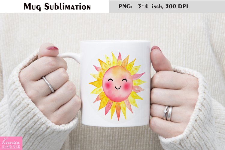 Watercolor Flower Mug Sublimation|Floral Sun Design example image 1