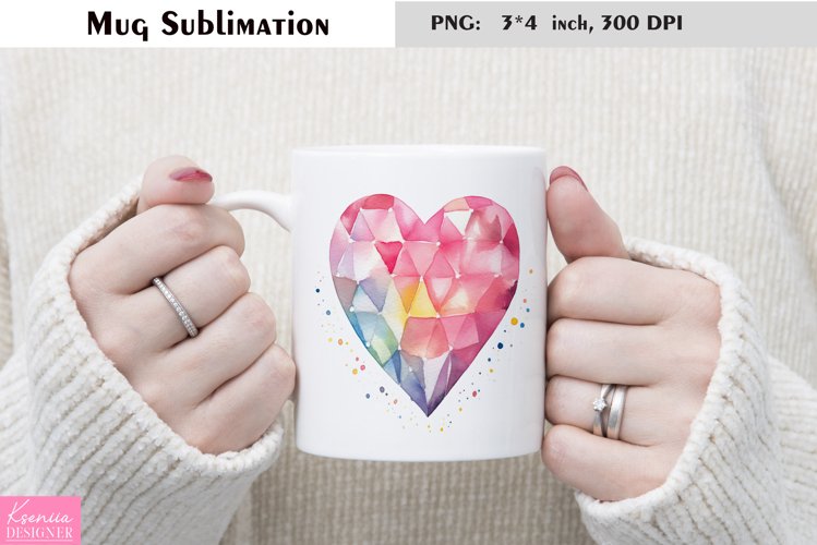 Watercolor Love Mug Sublimation|Heart Mug Design example image 1