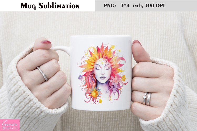 Watercolor Flower Mug Sublimation|Floral Design example image 1