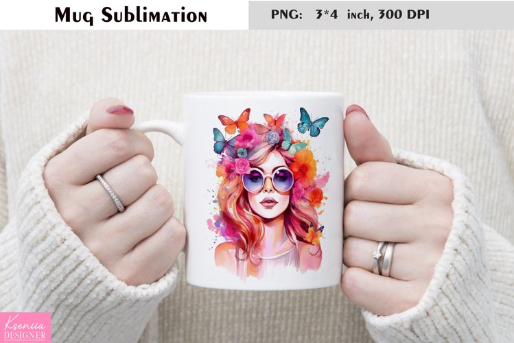 Watercolor Flower Mug Sublimation|Butterfly Design