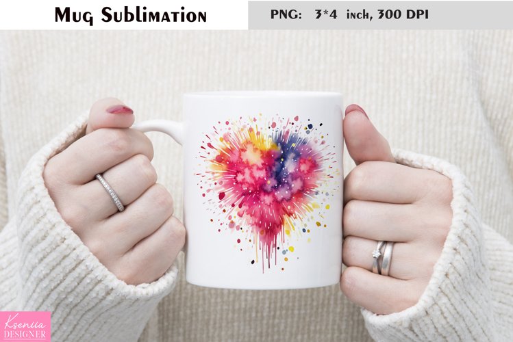 Watercolor Love Mug Sublimation|Heart Mug Design example image 1