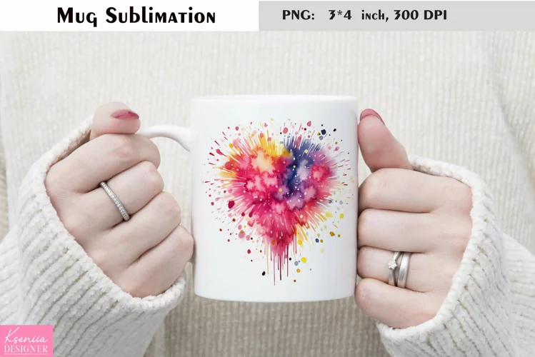 Watercolor Love Mug Sublimation|Heart Mug Design
