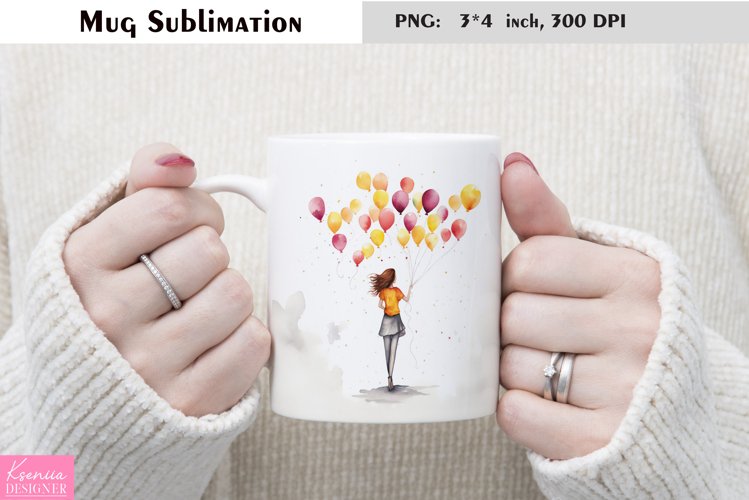 Watercolor Girl Mug Sublimation example image 1