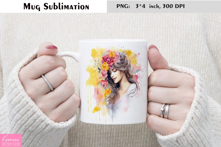 Watercolor Flower Mug Sublimation|Floral Design
