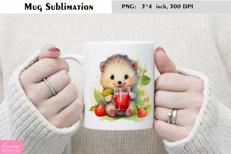 Watercolor Hedgehog with Strawberry Mug Sublimation