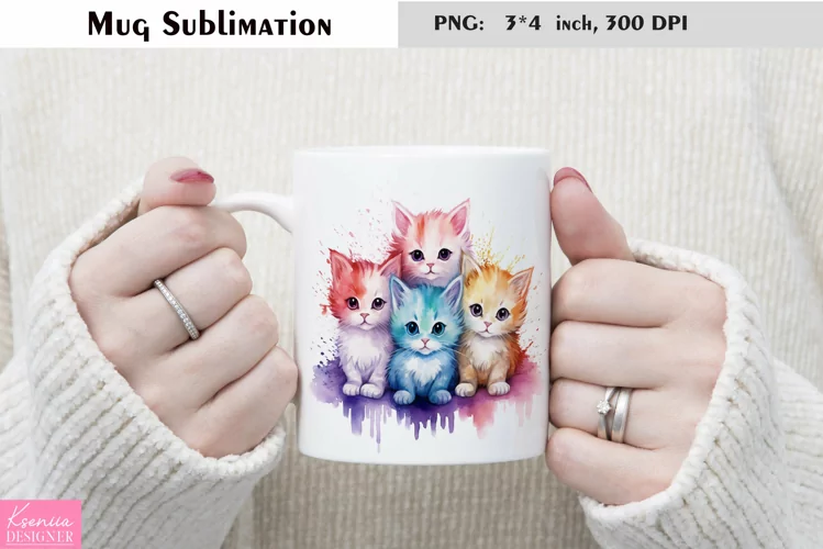 Watercolor Cat Mug Sublimation|Animal Mug Design