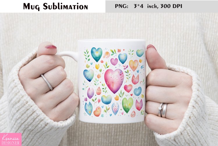 Watercolor Love Mug Sublimation|Heart Mug Design example image 1