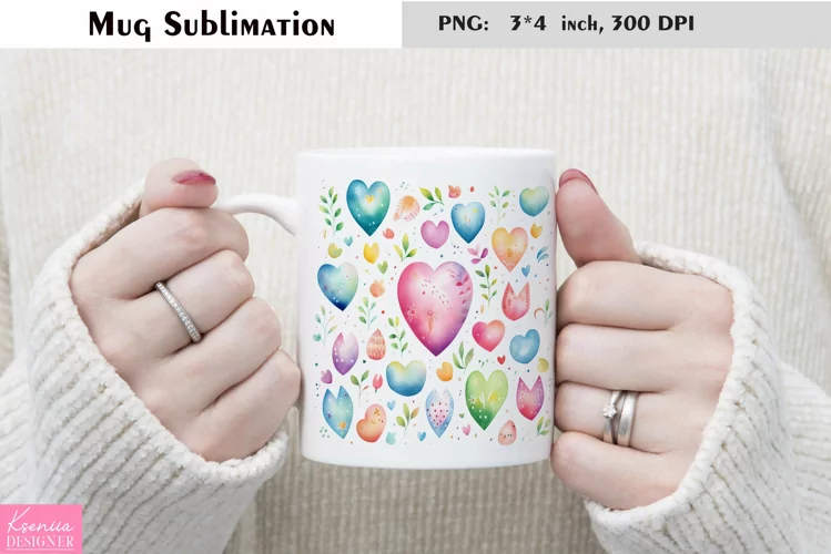 Watercolor Love Mug Sublimation|Heart Mug Design