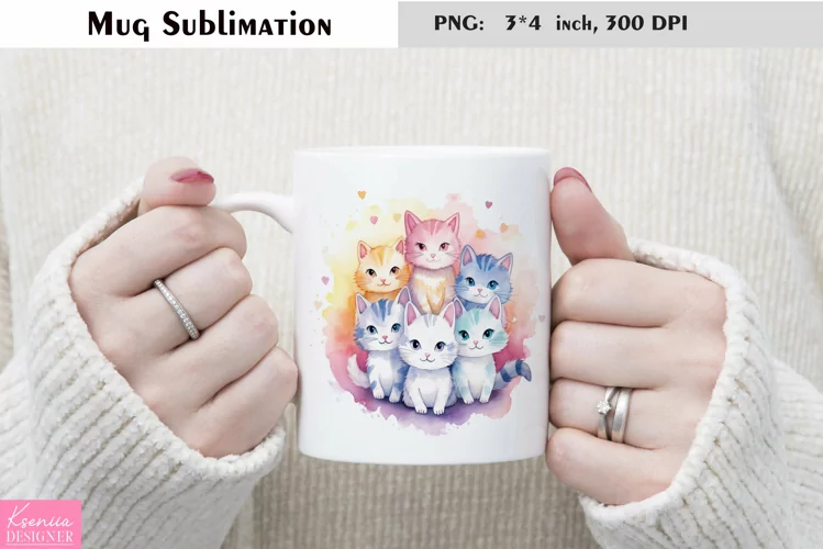 Watercolor Cat Mug Sublimation|Animal Mug Design