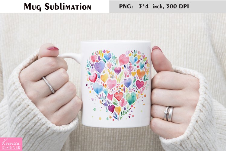 Watercolor Love Mug Sublimation|Heart Mug Design example image 1