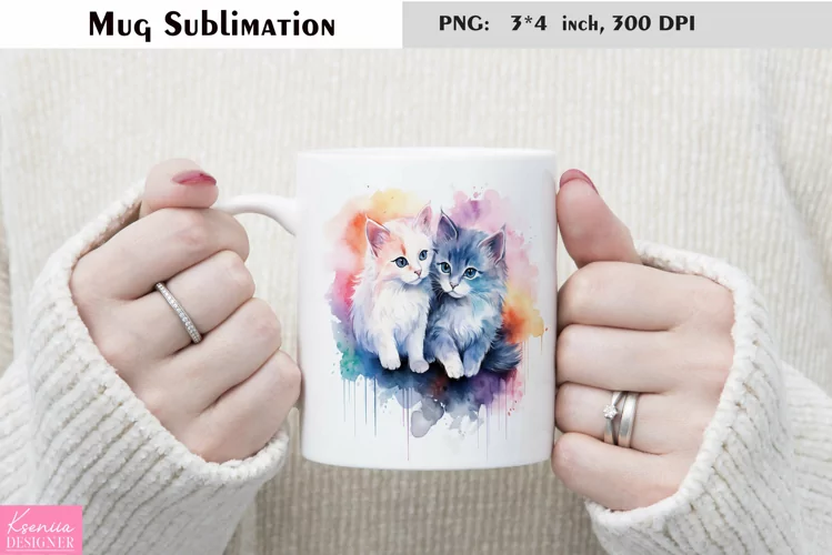 Watercolor Cat Mug Sublimation|Animal Mug Design