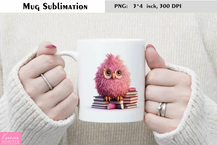 Watercolor Owl with Books Mug Sublimation